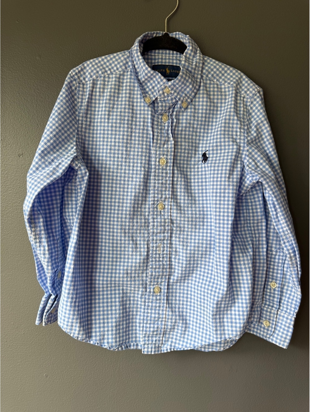Ralph Lauren Boys Blue Gingham Button-Down Shirt Size 5